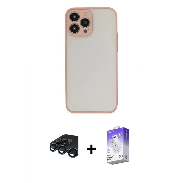 MARSİLYAN™- iPhone 15 Pro Max Kılıf Ahenk Çizgi Serisi - Siyah Bilvis 5in1 3D Magic Cam Ekran Koruyucu + Raze Metal Kamera Lens - LT