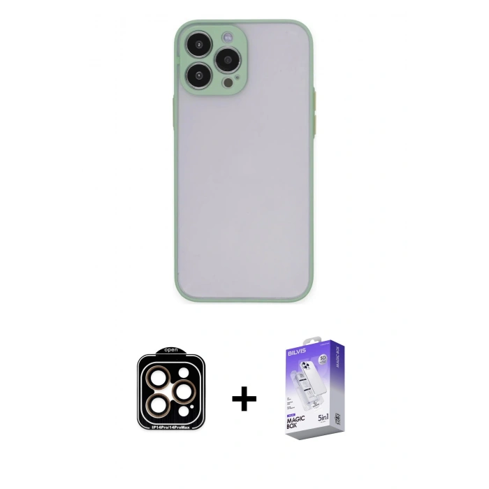 MARSİLYAN™- iPhone 15 Pro Max Kılıf Ahenk Çizgi Serisi - Siyah Bilvis 5in1 3D Magic Cam Ekran Koruyucu + PVD Metal Kamera Lens - TU