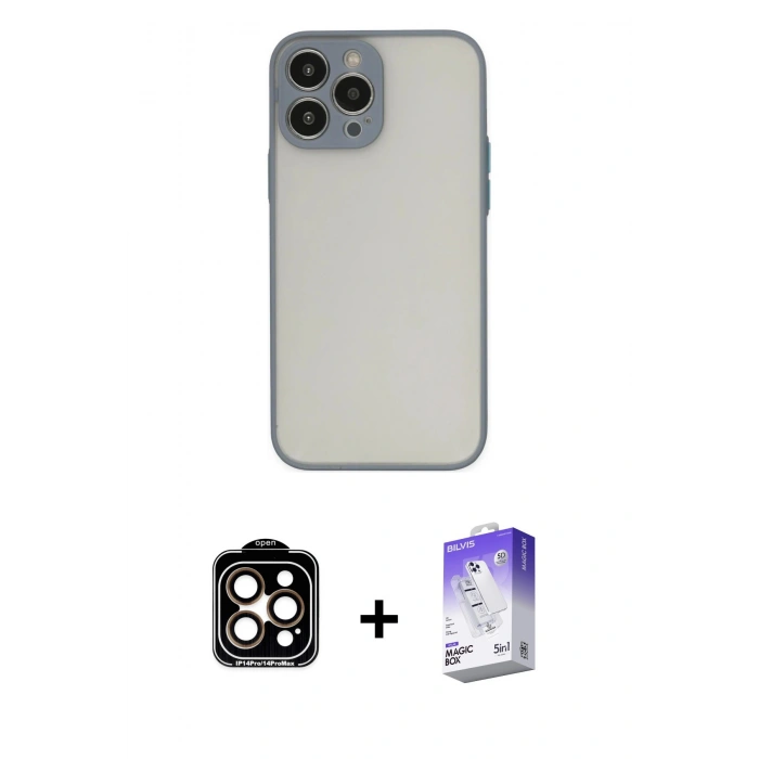 MARSİLYAN™- iPhone 15 Pro Max Kılıf Ahenk Çizgi Serisi - Siyah Bilvis 5in1 3D Magic Cam Ekran Koruyucu + PVD Metal Kamera Lens - TU