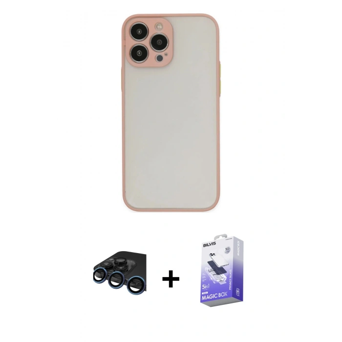 MARSİLYAN™- iPhone 15 Pro Max Kılıf Ahenk Çizgi Serisi - Siyah Bilvis 5in1 5D Magic Hayalet Cam Ekran Koruyucu + Raze Metal Kamera Lens - LT