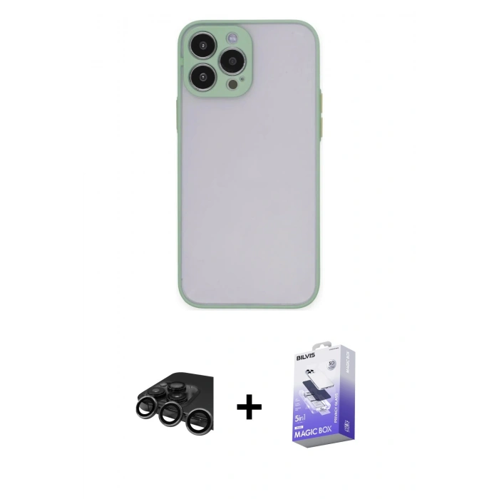 MARSİLYAN™- iPhone 15 Pro Max Kılıf Ahenk Çizgi Serisi - Siyah Bilvis 5in1 5D Magic Hayalet Cam Ekran Koruyucu + Raze Metal Kamera Lens - TMGI