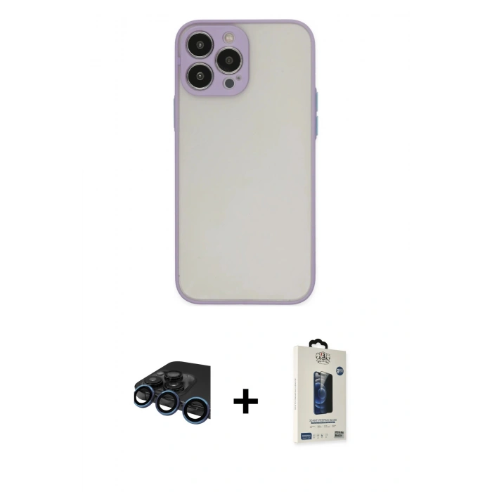 MARSİLYAN™- iPhone 15 Pro Max Kılıf Ahenk Çizgi Serisi - Siyah Bilvis Hayalet Cam Ekran Koruyucu + Raze Metal Kamera Lens - LT