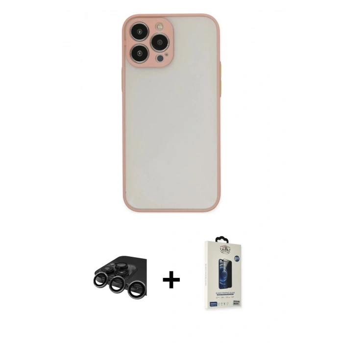 MARSİLYAN™- iPhone 15 Pro Max Kılıf Ahenk Çizgi Serisi - Siyah Bilvis Hayalet Cam Ekran Koruyucu + Raze Metal Kamera Lens - TMGI