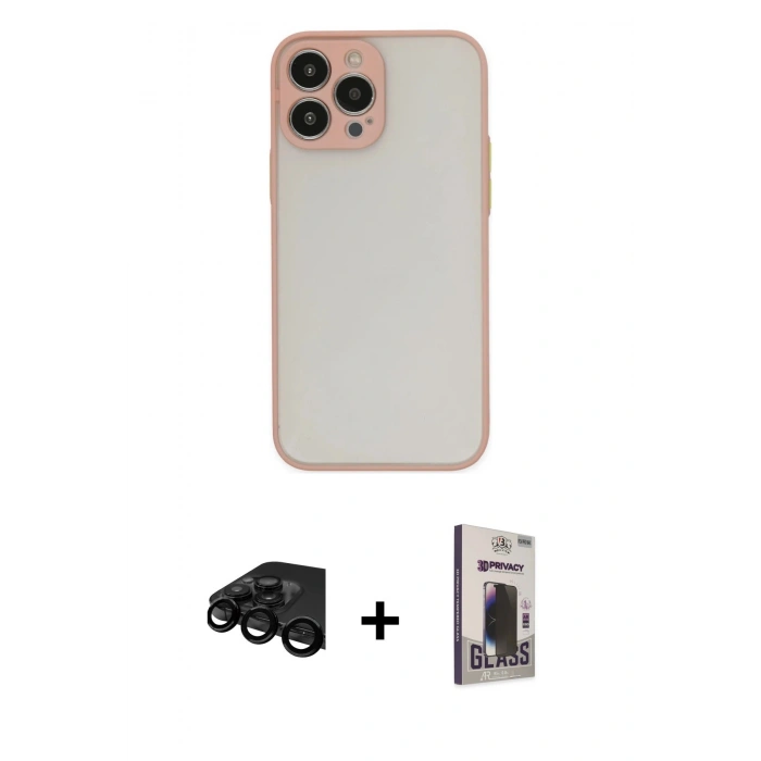MARSİLYAN™- iPhone 15 Pro Max Kılıf Ahenk Çizgi Serisi - Siyah Bilvis Hayalet Cam Ekran Koruyucu + Raze Metal Kamera Lens - SH