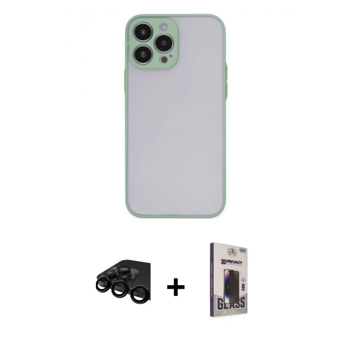 MARSİLYAN™- iPhone 15 Pro Max Kılıf Ahenk Çizgi Serisi - Siyah Bilvis Hayalet Cam Ekran Koruyucu + Raze Metal Kamera Lens - SH