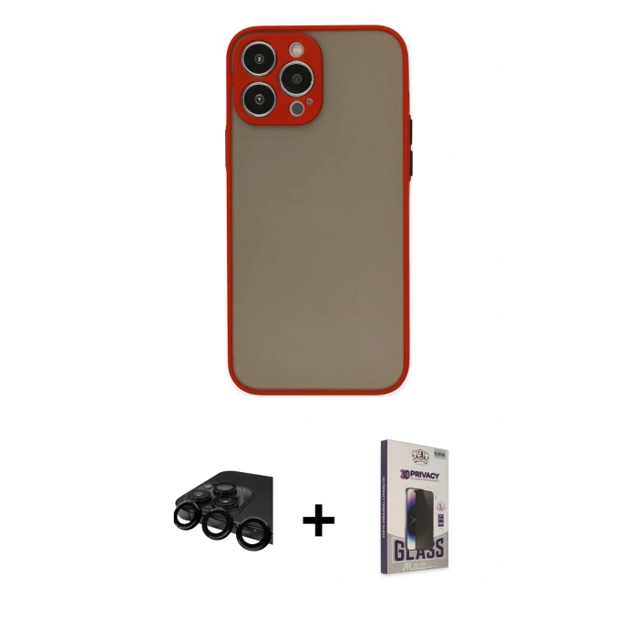 MARSİLYAN™- iPhone 15 Pro Max Kılıf Ahenk Çizgi Serisi - Siyah Bilvis Hayalet Cam Ekran Koruyucu + Raze Metal Kamera Lens - SH