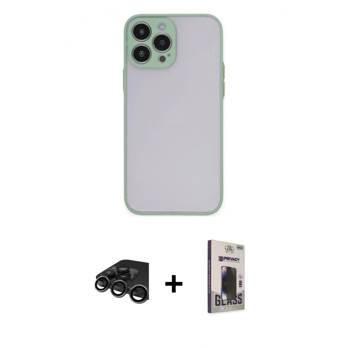 MARSİLYAN™- iPhone 15 Pro Max Kılıf Ahenk Çizgi Serisi - Siyah Bilvis Hayalet Cam Ekran Koruyucu + Titanyum Gri Raze Metal Kamera Lens