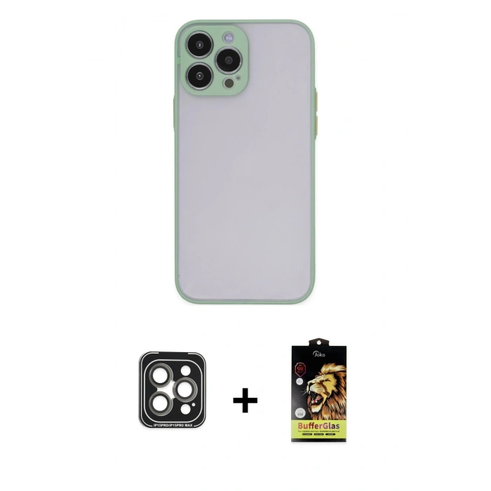 MARSİLYAN™- iPhone 15 Pro Max Kılıf Ahenk Çizgi Serisi - Siyah Buffer Cam Ekran Koruyucu + PVD Metal Kamera Lens - GI