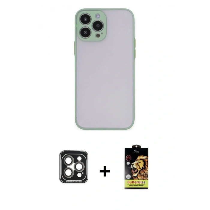 MARSİLYAN™- iPhone 15 Pro Max Kılıf Ahenk Çizgi Serisi - Siyah Buffer Cam Ekran Koruyucu + PVD Metal Kamera Lens - GI