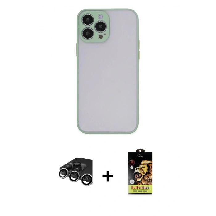 MARSİLYAN™- iPhone 15 Pro Max Kılıf Ahenk Çizgi Serisi - Siyah Buffer Cam Ekran Koruyucu + Gümüş Raze Metal Kamera Lens