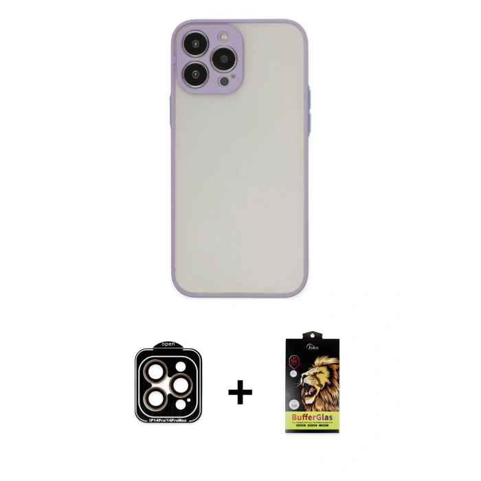 MARSİLYAN™- iPhone 15 Pro Max Kılıf Ahenk Çizgi Serisi - Siyah Buffer Cam Ekran Koruyucu + PVD Metal Kamera Lens - TU