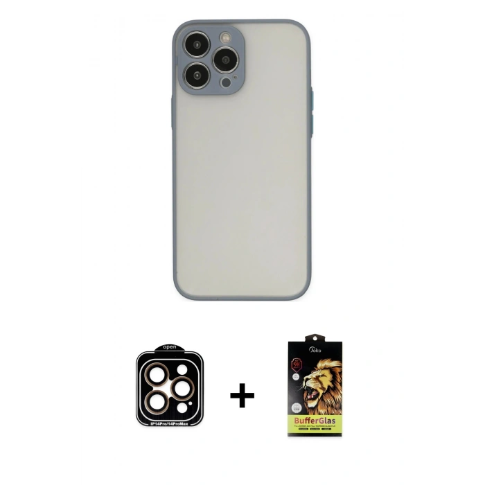 MARSİLYAN™- iPhone 15 Pro Max Kılıf Ahenk Çizgi Serisi - Siyah Buffer Cam Ekran Koruyucu + PVD Metal Kamera Lens - TU
