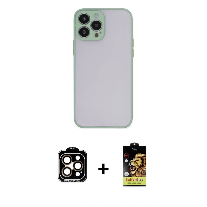 MARSİLYAN™- iPhone 15 Pro Max Kılıf Ahenk Çizgi Serisi - Siyah Buffer Cam Ekran Koruyucu + PVD Metal Kamera Lens - TU