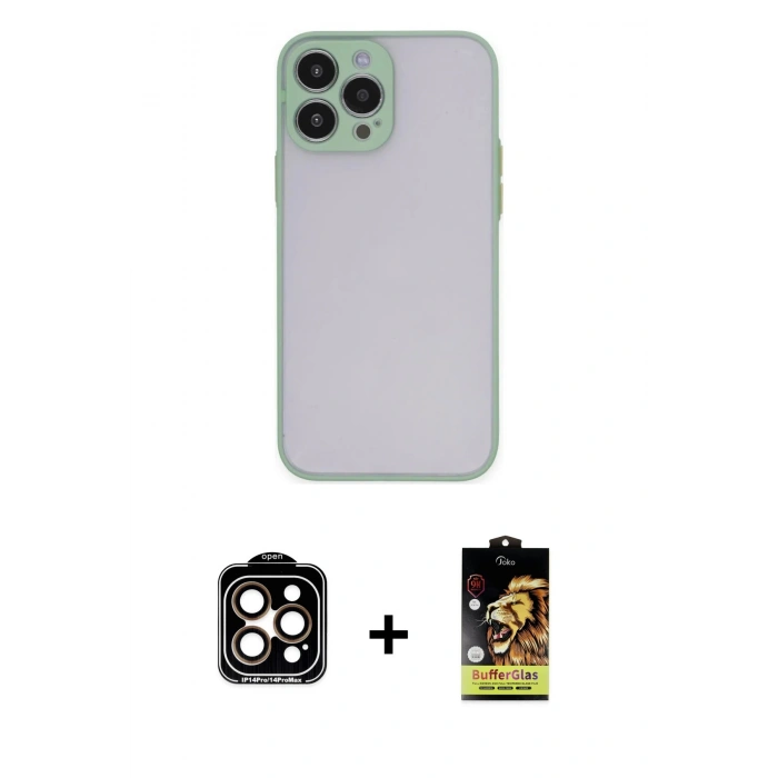 MARSİLYAN™- iPhone 15 Pro Max Kılıf Ahenk Çizgi Serisi - Siyah Buffer Cam Ekran Koruyucu + PVD Metal Kamera Lens - TU