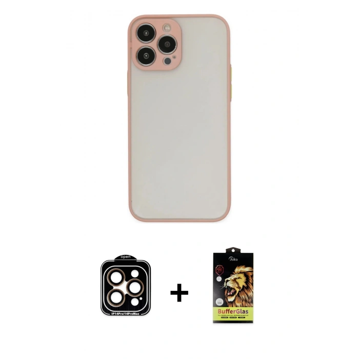 MARSİLYAN™- iPhone 15 Pro Max Kılıf Ahenk Çizgi Serisi - Siyah Buffer Cam Ekran Koruyucu + PVD Metal Kamera Lens - TU