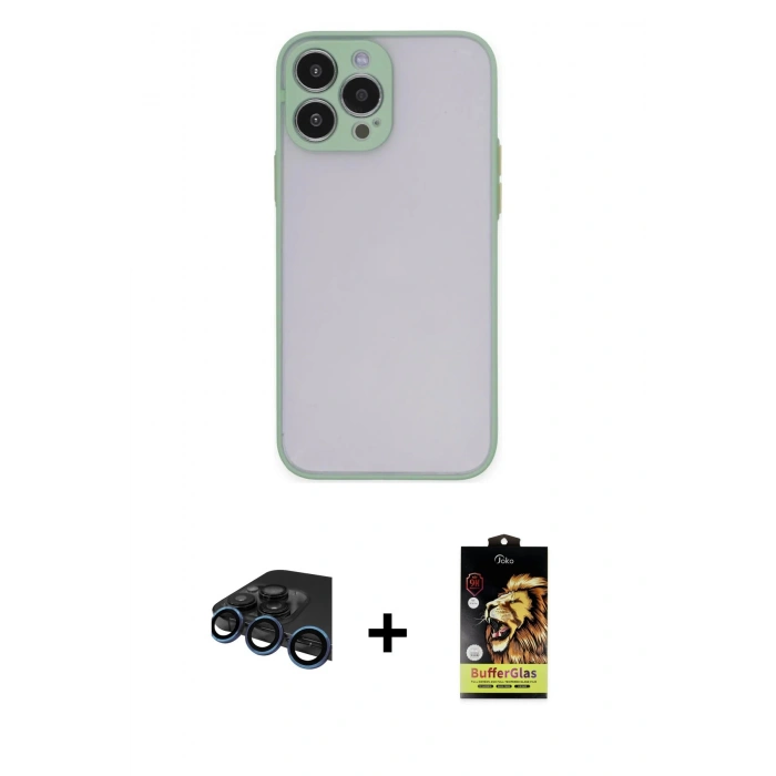 MARSİLYAN™- iPhone 15 Pro Max Kılıf Ahenk Çizgi Serisi - Siyah Buffer Cam Ekran Koruyucu + Raze Metal Kamera Lens - LT