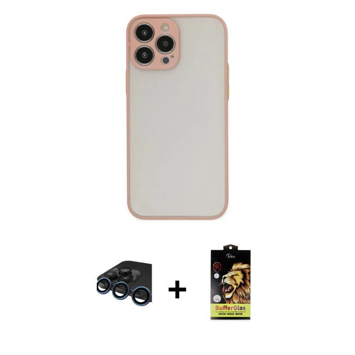 MARSİLYAN™- iPhone 15 Pro Max Kılıf Ahenk Çizgi Serisi - Siyah Buffer Cam Ekran Koruyucu + Raze Metal Kamera Lens - LT