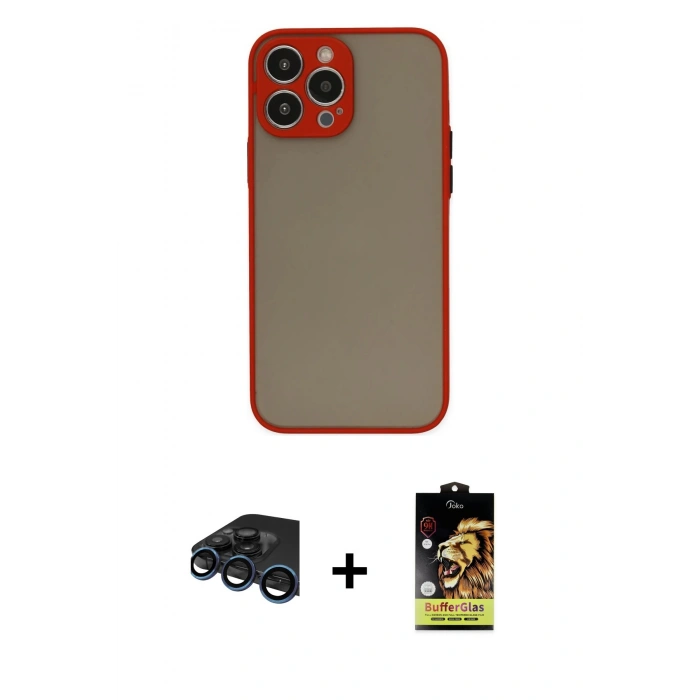 MARSİLYAN™- iPhone 15 Pro Max Kılıf Ahenk Çizgi Serisi - Siyah Buffer Cam Ekran Koruyucu + Raze Metal Kamera Lens - LT