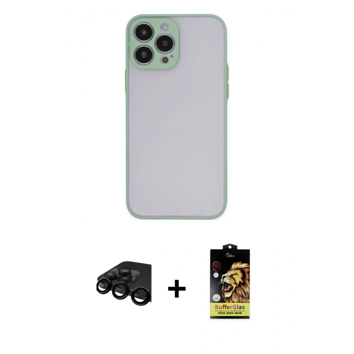 MARSİLYAN™- iPhone 15 Pro Max Kılıf Ahenk Çizgi Serisi - Siyah Buffer Cam Ekran Koruyucu + Siyah Raze Metal Kamera Lens
