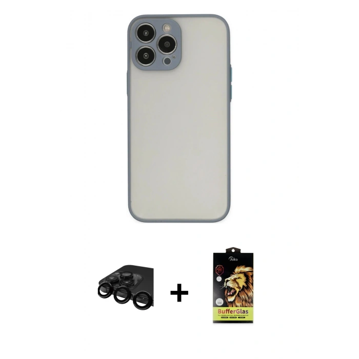 MARSİLYAN™- iPhone 15 Pro Max Kılıf Ahenk Çizgi Serisi - Siyah Buffer Cam Ekran Koruyucu + Siyah Raze Metal Kamera Lens
