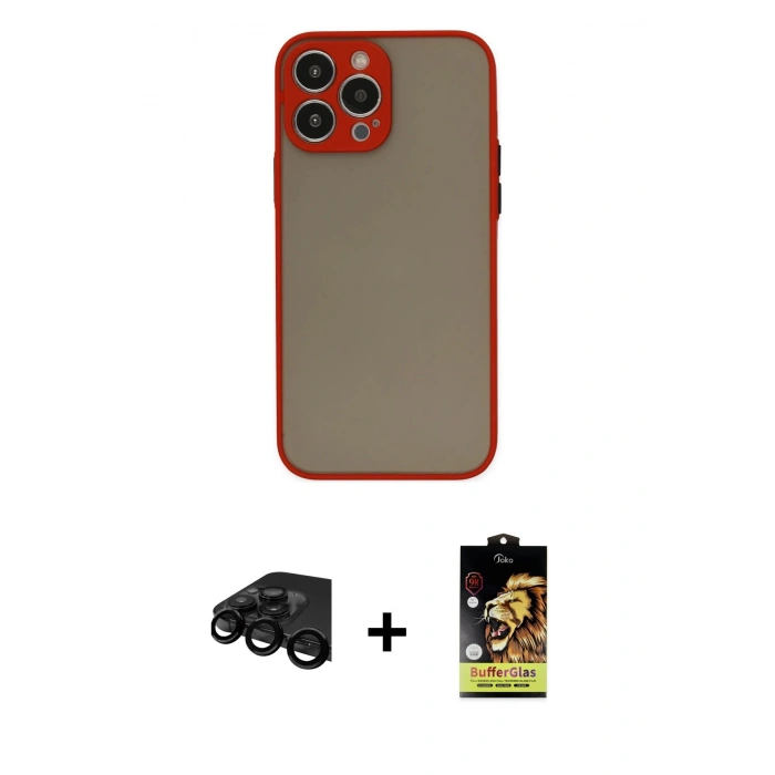 MARSİLYAN™- iPhone 15 Pro Max Kılıf Ahenk Çizgi Serisi - Siyah Buffer Cam Ekran Koruyucu + Siyah Raze Metal Kamera Lens