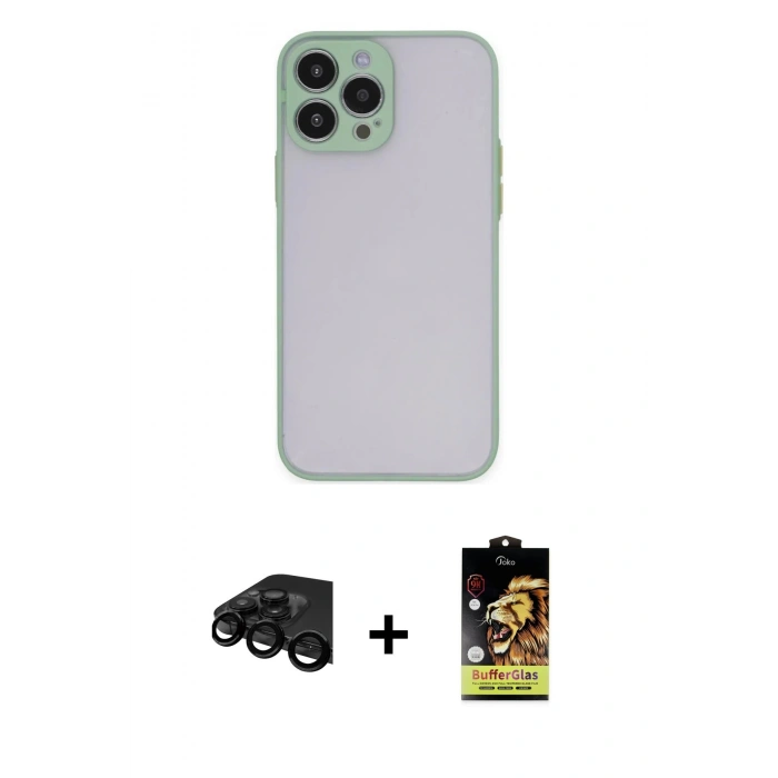 MARSİLYAN™- iPhone 15 Pro Max Kılıf Ahenk Çizgi Serisi - Siyah Buffer Cam Ekran Koruyucu + Siyah Raze Metal Kamera Lens