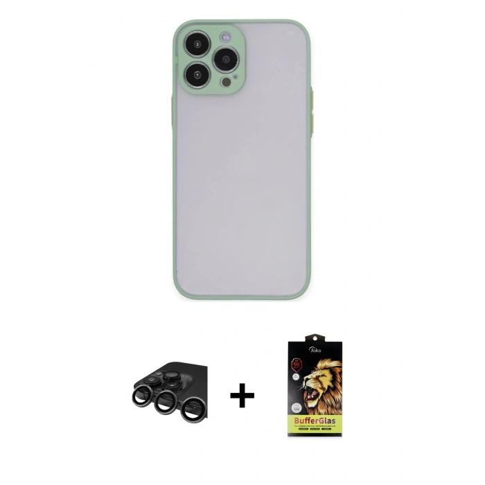 MARSİLYAN™- iPhone 15 Pro Max Kılıf Ahenk Çizgi Serisi - Siyah Buffer Cam Ekran Koruyucu + Raze Metal Kamera Lens - TMGI