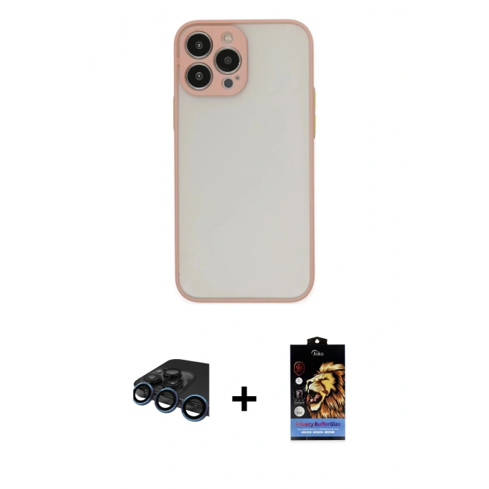 MARSİLYAN™- iPhone 15 Pro Max Kılıf Ahenk Çizgi Serisi - Siyah Buffer Hayalet Cam Ekran Koruyucu + Raze Metal Kamera Lens - LT
