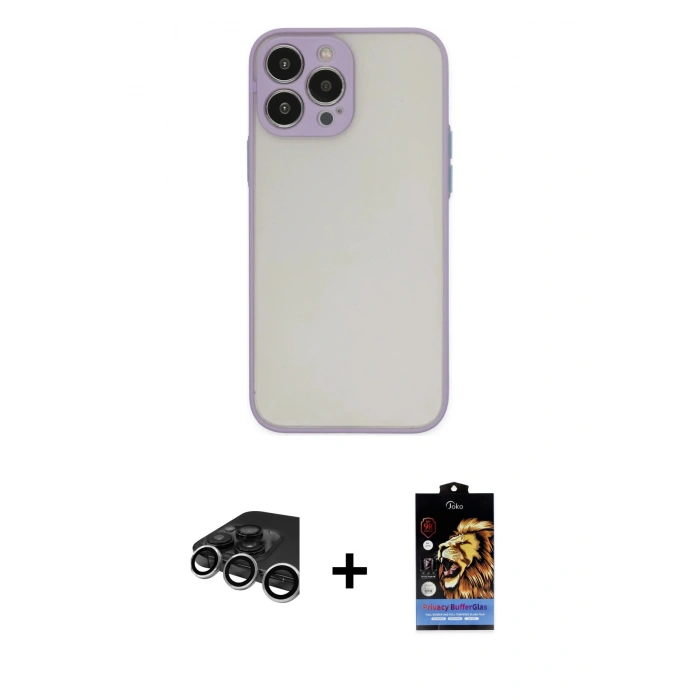 MARSİLYAN™- iPhone 15 Pro Max Kılıf Ahenk Çizgi Serisi - Siyah Buffer Hayalet Cam Ekran Koruyucu + Raze Metal Kamera Lens - GS