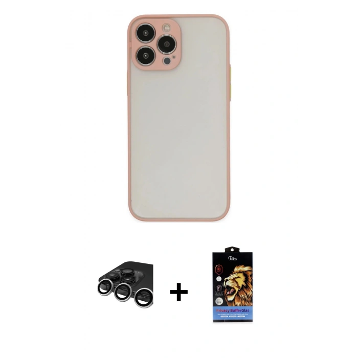MARSİLYAN™- iPhone 15 Pro Max Kılıf Ahenk Çizgi Serisi - Siyah Buffer Hayalet Cam Ekran Koruyucu + Raze Metal Kamera Lens - GS