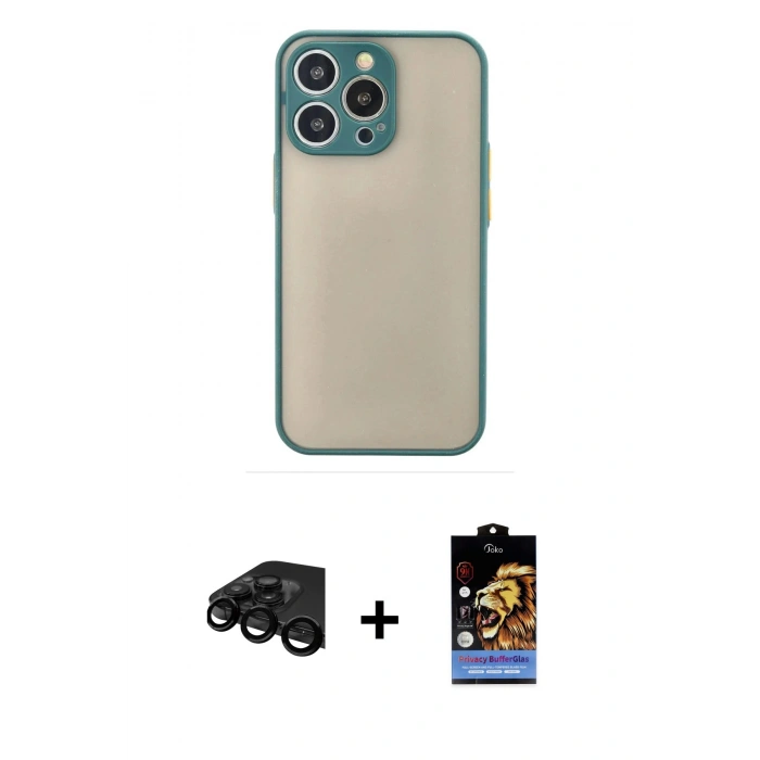MARSİLYAN™- iPhone 15 Pro Max Kılıf Ahenk Çizgi Serisi - Siyah Buffer Hayalet Cam Ekran Koruyucu + Raze Metal Kamera Lens - SH