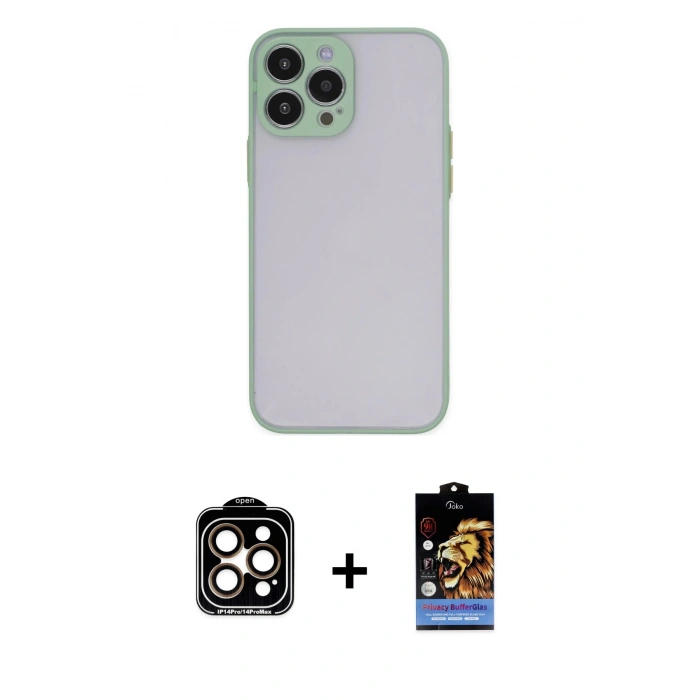MARSİLYAN™- iPhone 15 Pro Max Kılıf Ahenk Çizgi Serisi - Siyah Buffer Hayalet Cam Ekran Koruyucu + Turuncu PVD Metal Kamera Lens