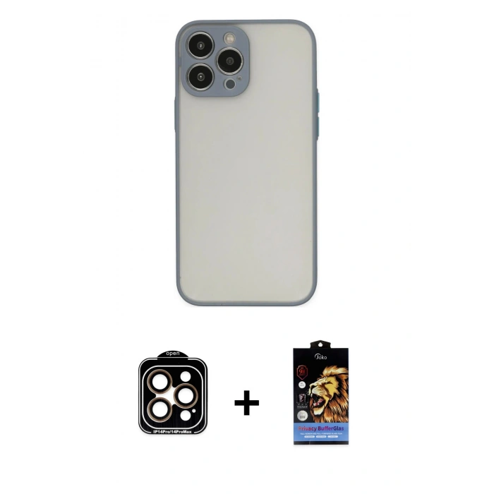 MARSİLYAN™- iPhone 15 Pro Max Kılıf Ahenk Çizgi Serisi - Siyah Buffer Hayalet Cam Ekran Koruyucu + Turuncu PVD Metal Kamera Lens