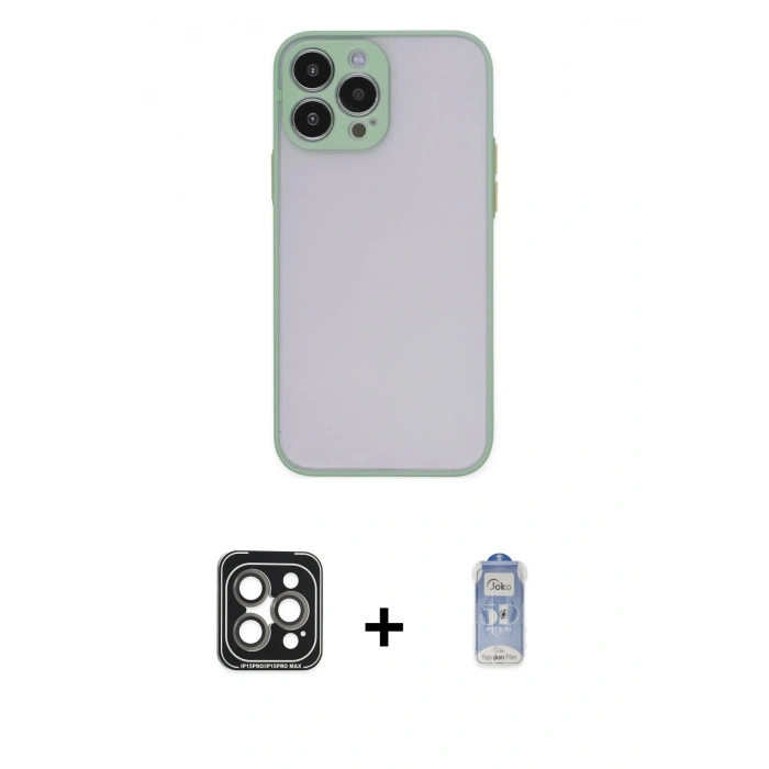 MARSİLYAN™- iPhone 15 Pro Max Kılıf Ahenk Çizgi Serisi - Siyah Joko Magic 5D Cam + Gri PVD Metal Kamera Lens