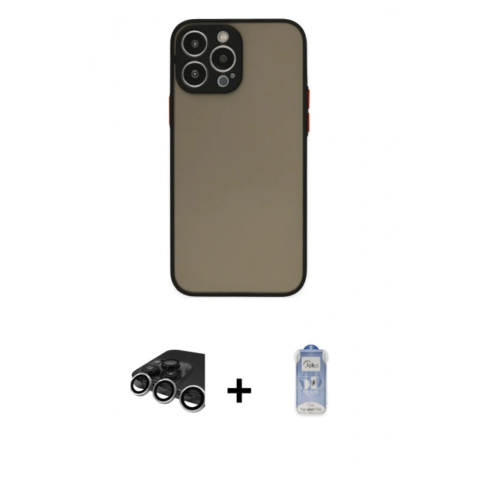 MARSİLYAN™- iPhone 15 Pro Max Kılıf Ahenk Çizgi Serisi - Siyah Joko Magic 5D Cam + Raze Metal Kamera Lens - GS