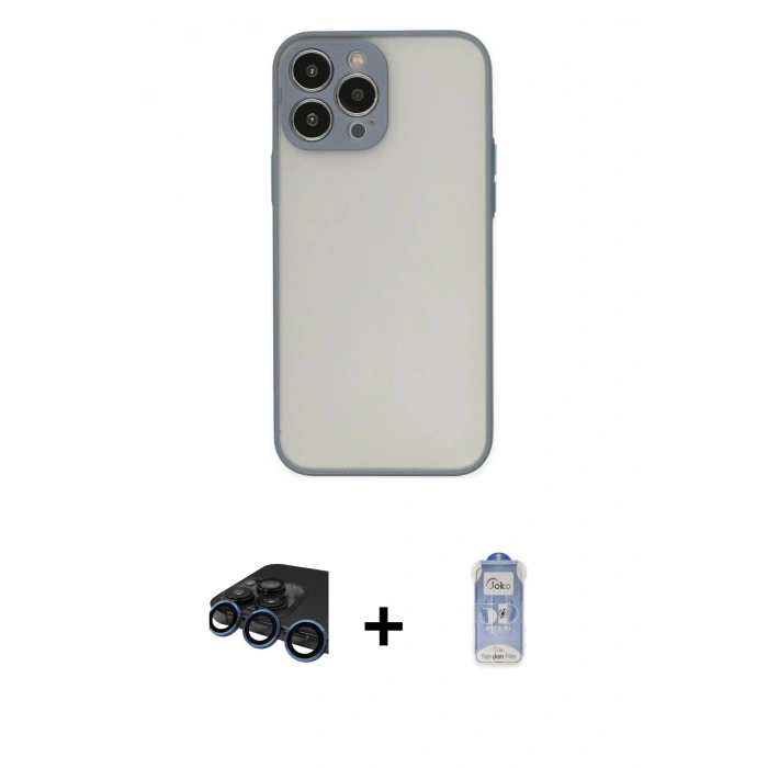 MARSİLYAN™- iPhone 15 Pro Max Kılıf Ahenk Çizgi Serisi - Siyah Joko Magic 5D Cam + Raze Metal Kamera Lens - LT