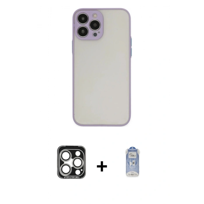 MARSİLYAN™- iPhone 15 Pro Max Kılıf Ahenk Çizgi Serisi - Siyah Joko Magic 5D Cam + PVD Metal Kamera Lens - GS
