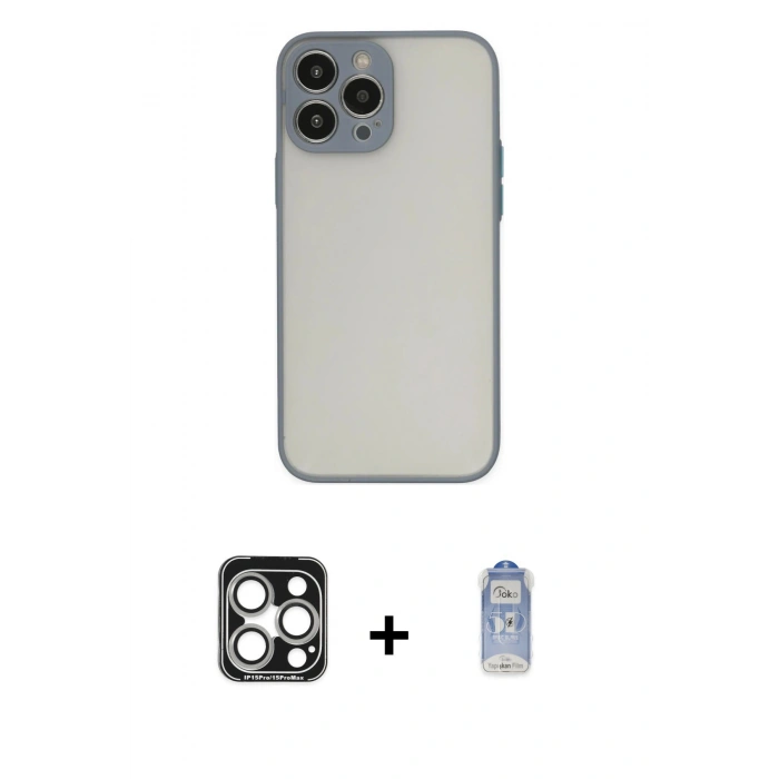 MARSİLYAN™- iPhone 15 Pro Max Kılıf Ahenk Çizgi Serisi - Siyah Joko Magic 5D Cam + PVD Metal Kamera Lens - GS