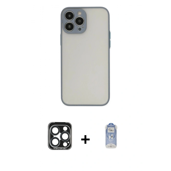 MARSİLYAN™- iPhone 15 Pro Max Kılıf Ahenk Çizgi Serisi - Siyah Joko Magic 5D Cam + PVD Metal Kamera Lens - LT