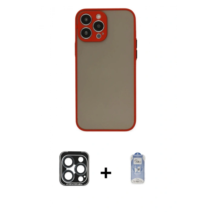 MARSİLYAN™- iPhone 15 Pro Max Kılıf Ahenk Çizgi Serisi - Siyah Joko Magic 5D Cam + PVD Metal Kamera Lens - LT