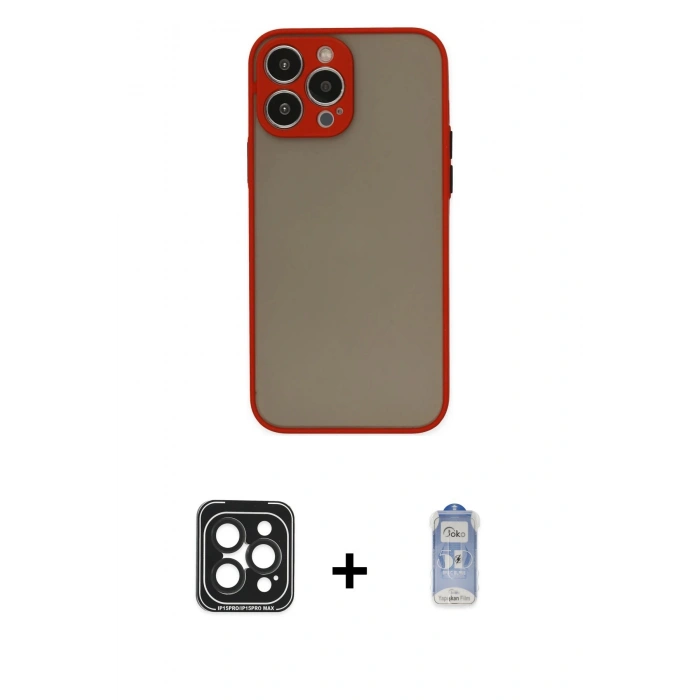 MARSİLYAN™- iPhone 15 Pro Max Kılıf Ahenk Çizgi Serisi - Siyah Joko Magic 5D Cam + PVD Metal Kamera Lens - SH