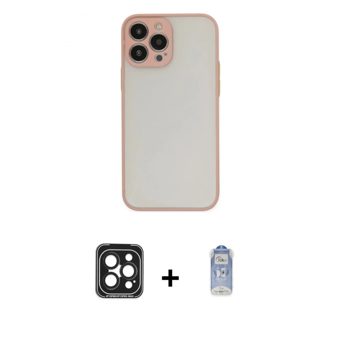MARSİLYAN™- iPhone 15 Pro Max Kılıf Ahenk Çizgi Serisi - Siyah Joko Magic 5D Cam + PVD Metal Kamera Lens - SH