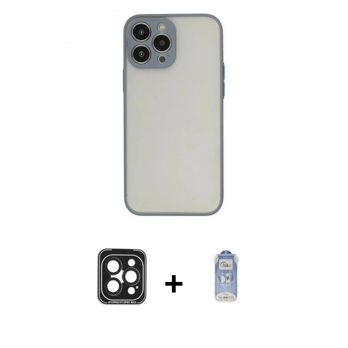 MARSİLYAN™- iPhone 15 Pro Max Kılıf Ahenk Çizgi Serisi - Siyah Joko Magic 5D Cam + PVD Metal Kamera Lens - SH