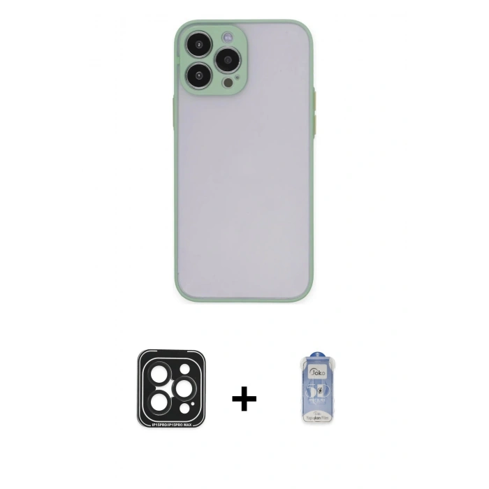 MARSİLYAN™- iPhone 15 Pro Max Kılıf Ahenk Çizgi Serisi - Siyah Joko Magic 5D Cam + PVD Metal Kamera Lens - SH