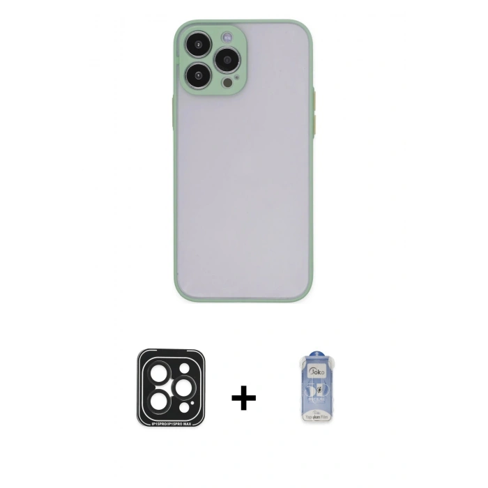 MARSİLYAN™- iPhone 15 Pro Max Kılıf Ahenk Çizgi Serisi - Siyah Joko Magic 5D Cam + PVD Metal Kamera Lens - SH