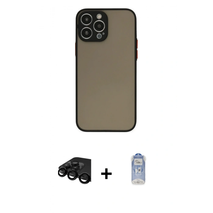 MARSİLYAN™- iPhone 15 Pro Max Kılıf Ahenk Çizgi Serisi - Siyah Joko Magic 5D Cam + Raze Metal Kamera Lens - SH