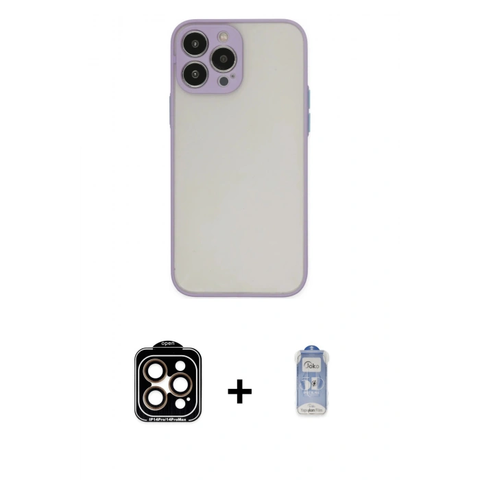 MARSİLYAN™- iPhone 15 Pro Max Kılıf Ahenk Çizgi Serisi - Siyah Joko Magic 5D Cam + PVD Metal Kamera Lens - TU