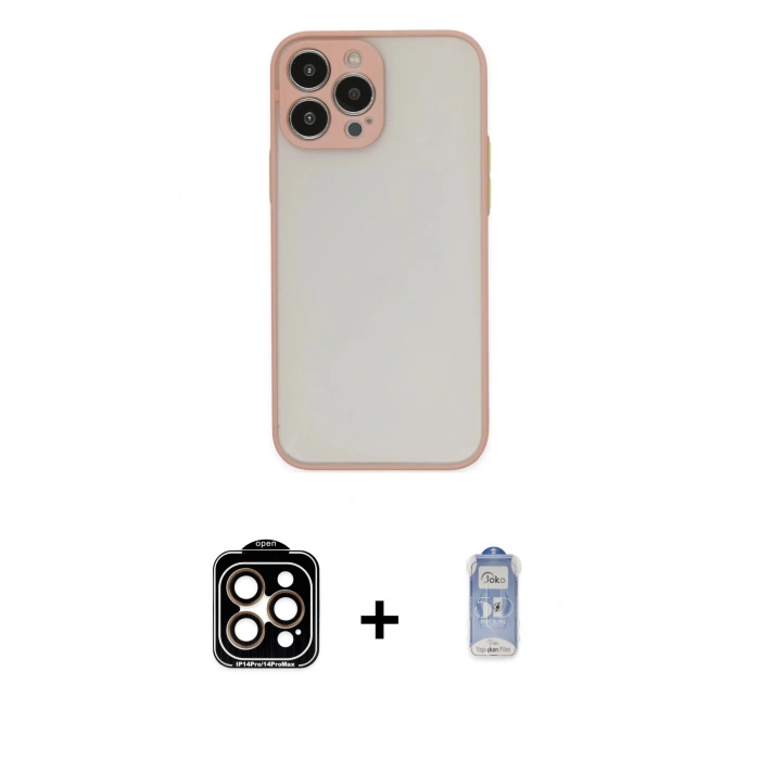 MARSİLYAN™- iPhone 15 Pro Max Kılıf Ahenk Çizgi Serisi - Siyah Joko Magic 5D Cam + PVD Metal Kamera Lens - TU