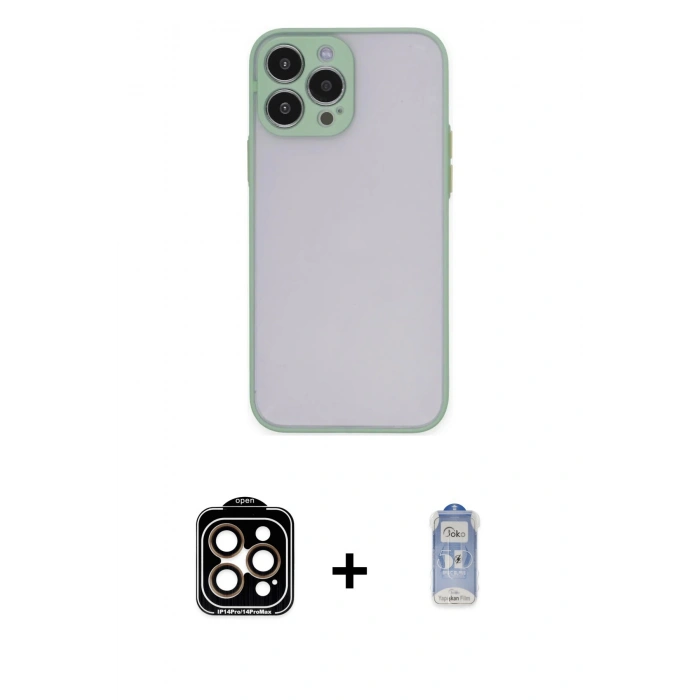 MARSİLYAN™- iPhone 15 Pro Max Kılıf Ahenk Çizgi Serisi - Siyah Joko Magic 5D Cam + PVD Metal Kamera Lens - TU