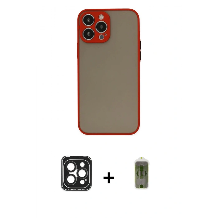 MARSİLYAN™- iPhone 15 Pro Max Kılıf Ahenk Çizgi Serisi - Siyah Joko Magic 5D Hayalet Cam + PVD Metal Kamera Lens - SH